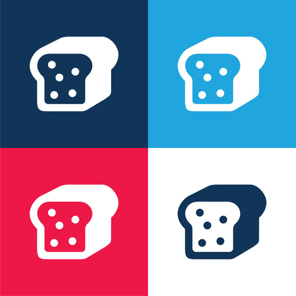 Chléb kus se semínky modrá a červená čtyři barvy minimální ikona nastavena - Vektor, obrázek