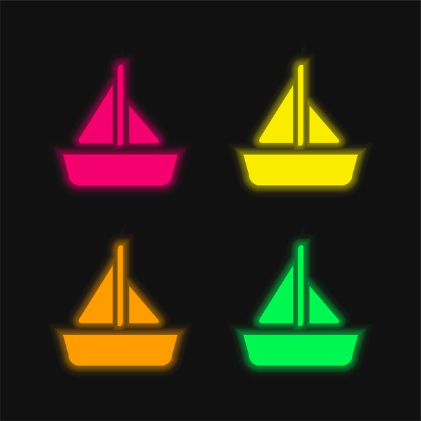 Yelkenli Tekne 4 renkli parlak neon vektör simgesi - Vektör, Görsel