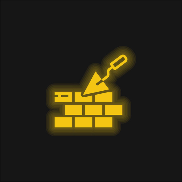 Brickwall geel gloeiend neon pictogram - Vector, afbeelding