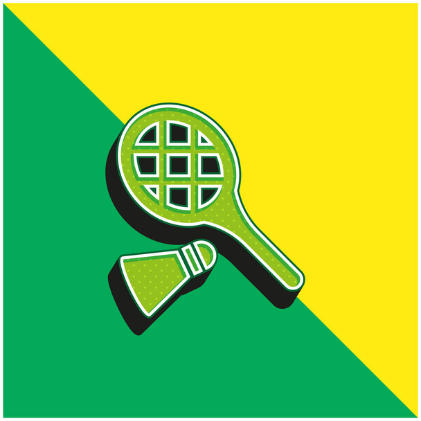 Badminton RAcket And Feather Zelené a žluté moderní 3D vektorové logo - Vektor, obrázek