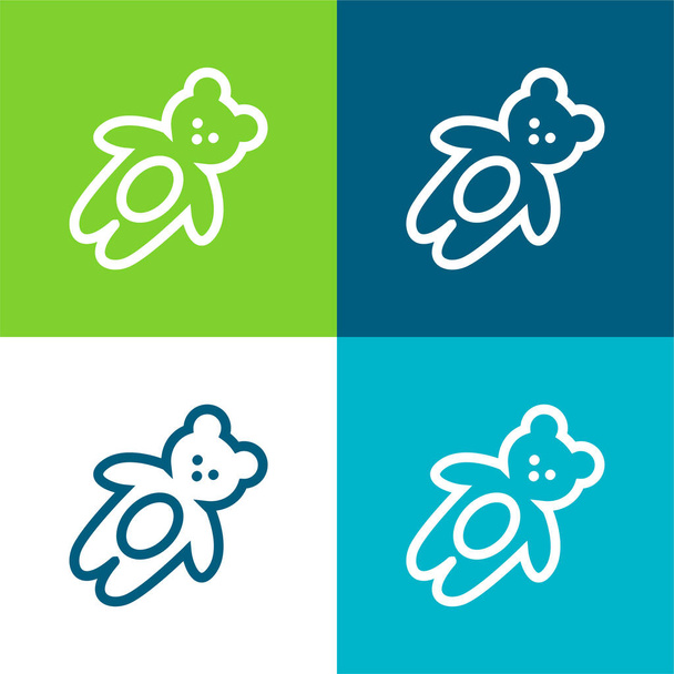 Bear Toy Flat négy szín minimális ikon készlet - Vektor, kép