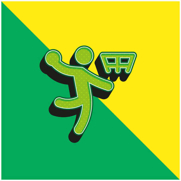 Баскетбол Зеленый и желтый современный 3D логотип векторной иконы - Вектор,изображение