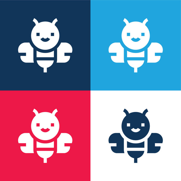 Pszczoła niebieski i czerwony zestaw czterech kolorów minimalny zestaw ikon - Wektor, obraz