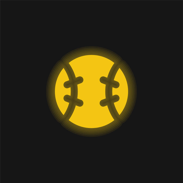 Béisbol bola amarillo brillante icono de neón - Vector, Imagen