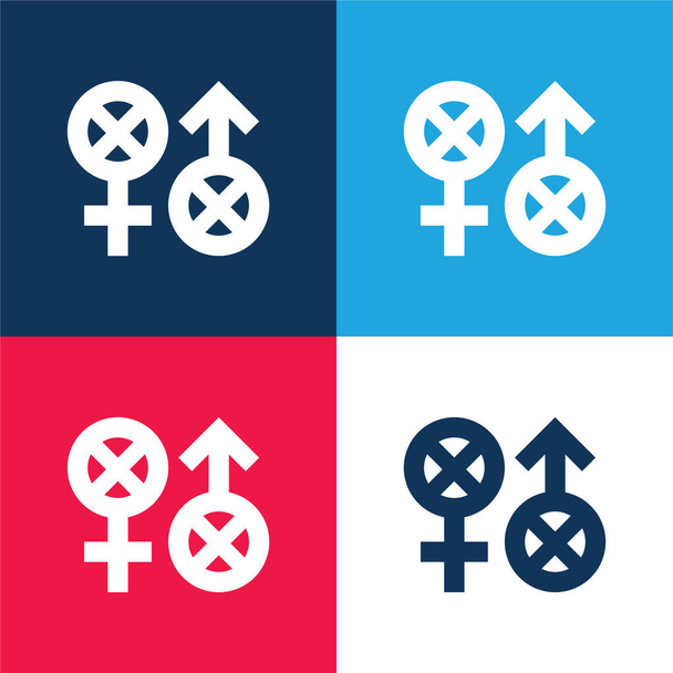 Ensemble d'icônes minime biphobie bleu et rouge à quatre couleurs - Vecteur, image