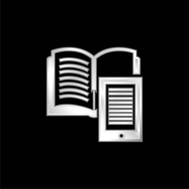 Libro Y Ipad plateado icono metálico - Vector, imagen