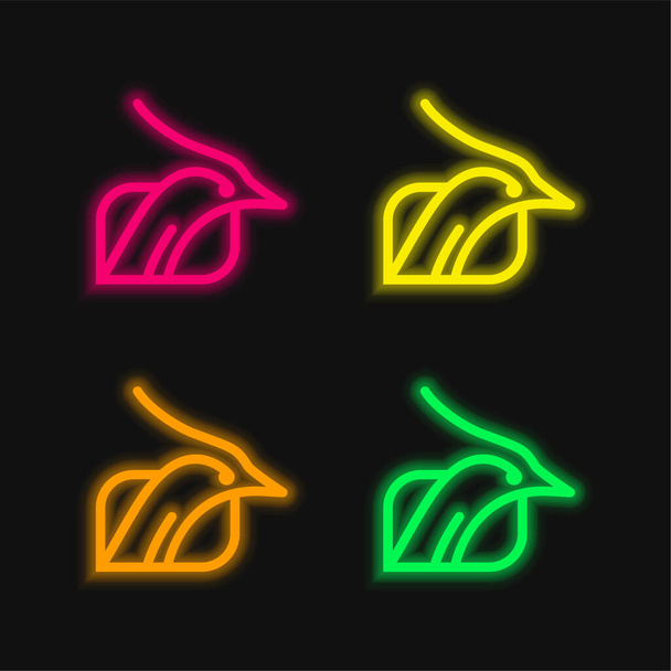 Περίγραμμα κεφαλής πουλιού μέσα σε ένα φόντο σχήματος τεσσάρων χρωμάτων λαμπερό εικονίδιο διάνυσμα νέον - Διάνυσμα, εικόνα