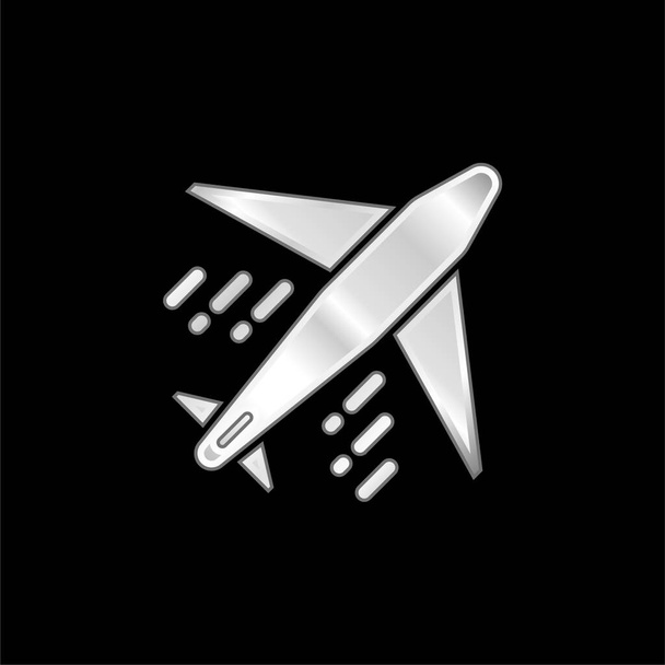 Airplane silver plated metallic icon - Vector, Image