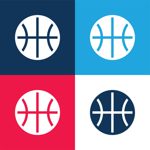 Baloncesto azul y rojo conjunto de iconos mínimo de cuatro colores - Vector, imagen