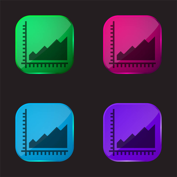 Area Chart four color glass button icon - Vector, Image