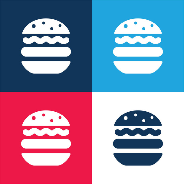 Big Hamburger modrá a červená čtyři barvy minimální ikona sada - Vektor, obrázek