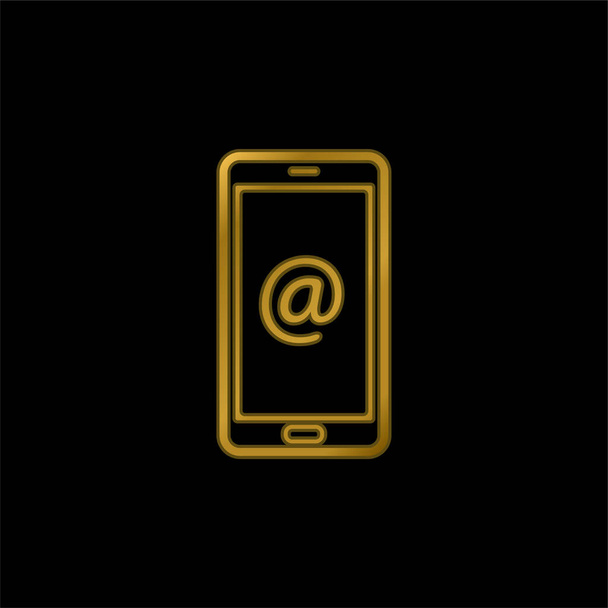 Sinal de Arroba na tela do telefone móvel ícone metálico banhado a ouro ou vetor de logotipo - Vetor, Imagem