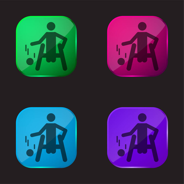 Basketbal Paralympijská silueta čtyři barvy skla ikona tlačítka - Vektor, obrázek