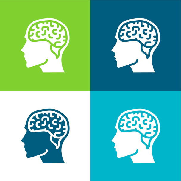 Brain Flat négy szín minimális ikon készlet - Vektor, kép
