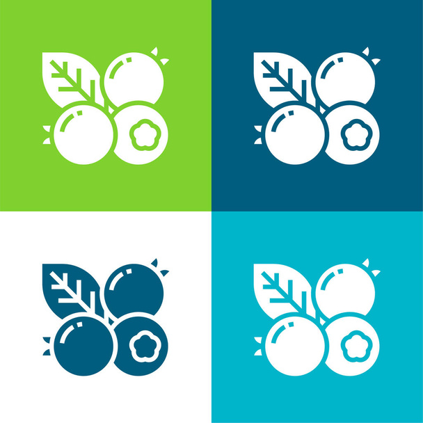 Blueberry Flat cztery kolory minimalny zestaw ikon - Wektor, obraz