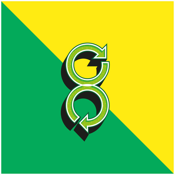 Βέλη Περιστροφή Σε αντίθετες κατευθύνσεις Πράσινο και κίτρινο σύγχρονο 3d διάνυσμα εικονίδιο λογότυπο - Διάνυσμα, εικόνα