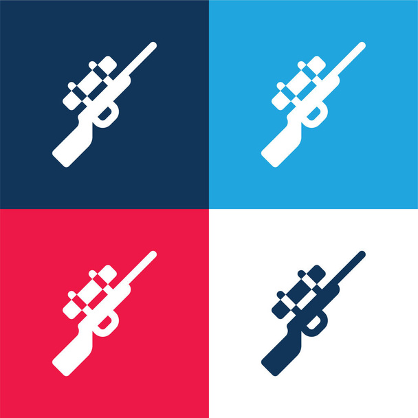Biathlon azul e vermelho conjunto de ícones mínimos de quatro cores - Vetor, Imagem