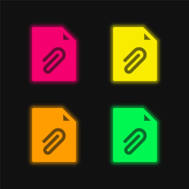 Συνημμένο τεσσάρων χρωμάτων λαμπερό εικονίδιο διάνυσμα νέον - Διάνυσμα, εικόνα
