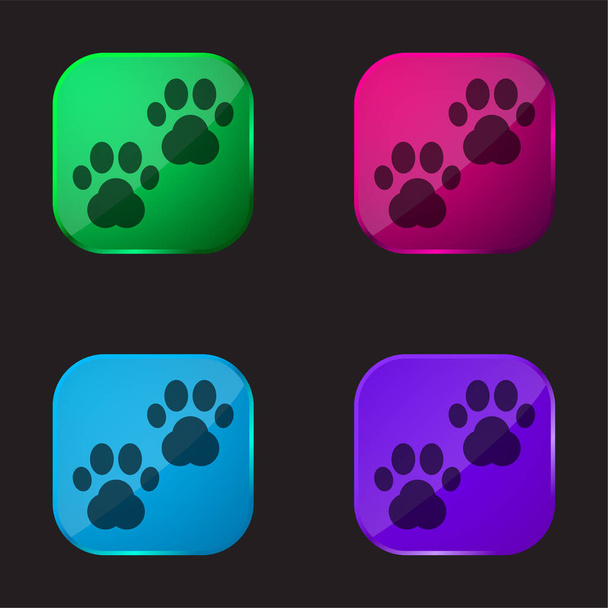 Αποτυπώματα ζώων τέσσερις εικονίδιο κουμπί γυαλί χρώμα - Διάνυσμα, εικόνα