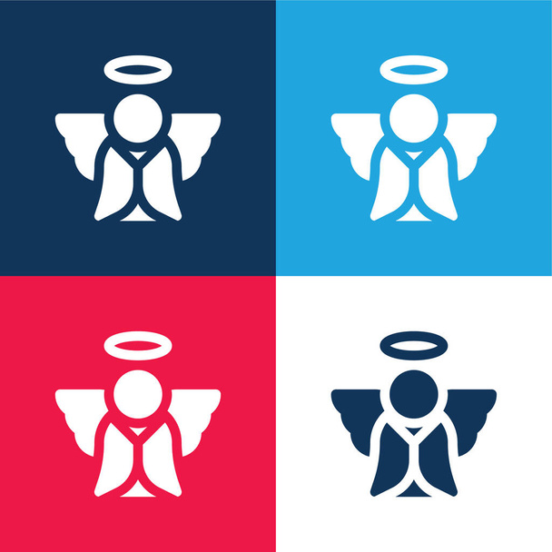 Angel kék és piros négy szín minimális ikon készlet - Vektor, kép