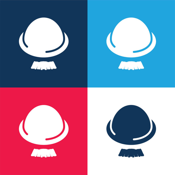 Bowler Hat And Moustache blue and red four color minimal icon set - Vector, Image