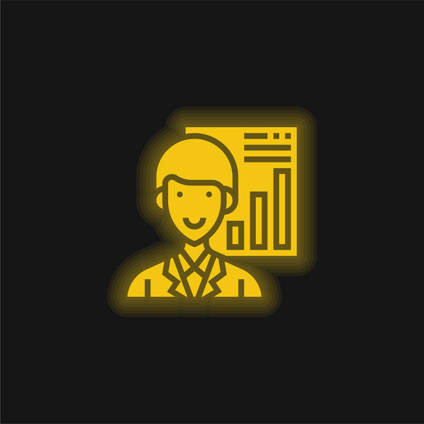 Analyst yellow glowing neon icon - Vector, Image