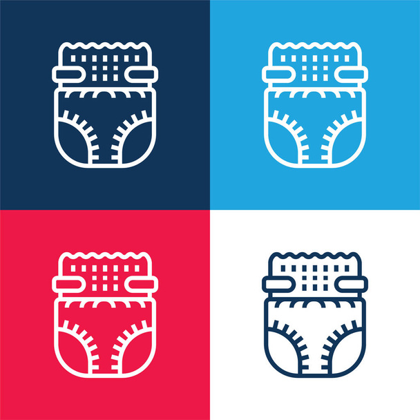 Baby Diaper blue and red four color minimal icon set - Vector, Image