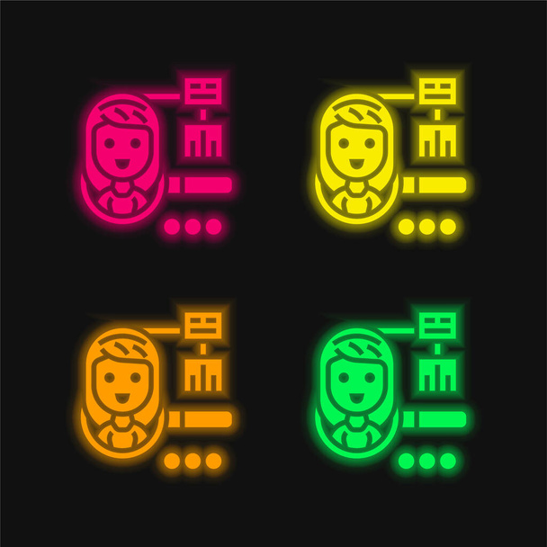 Audiencia cuatro color brillante icono de vectores de neón - Vector, imagen