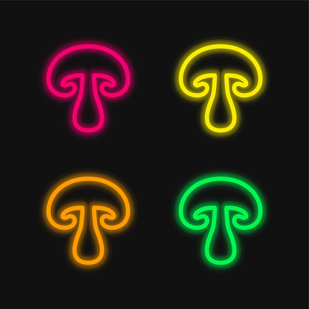 Nagy gomba négy színű izzó neon vektor ikon - Vektor, kép