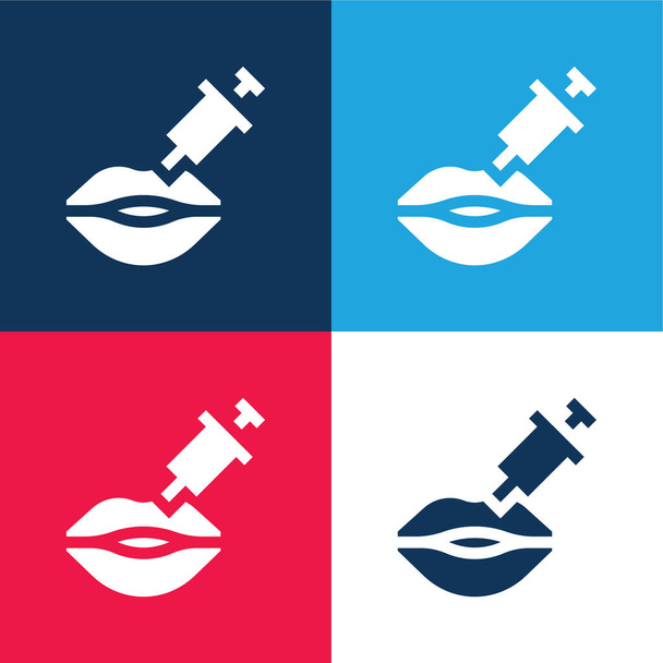 Botox azul e vermelho conjunto de ícones mínimos de quatro cores - Vetor, Imagem