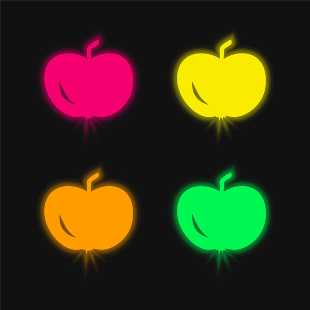 Apple Of Black Alak négy színű izzó neon vektor ikon - Vektor, kép