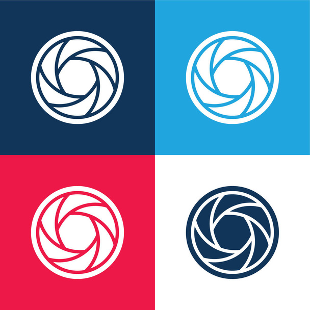 Aperture blue and red four color minimal icon set - Vector, Image