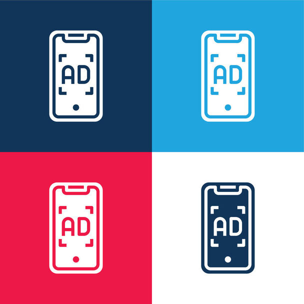 Advertising blue and red four color minimal icon set - Vector, Image