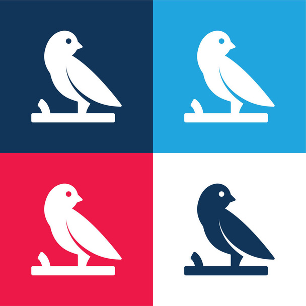 Птах на гілці синій і червоний чотири кольори мінімальний набір ікон - Вектор, зображення