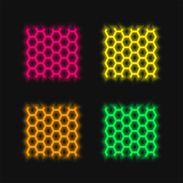 Bees Panel Texture four color glowing neon vector icon - Vector, Image