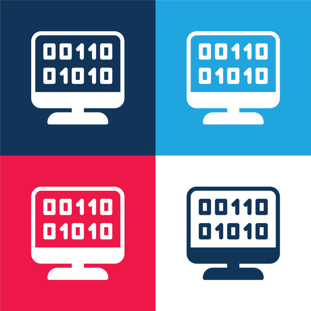 Código binario azul y rojo conjunto de iconos mínimo de cuatro colores - Vector, imagen