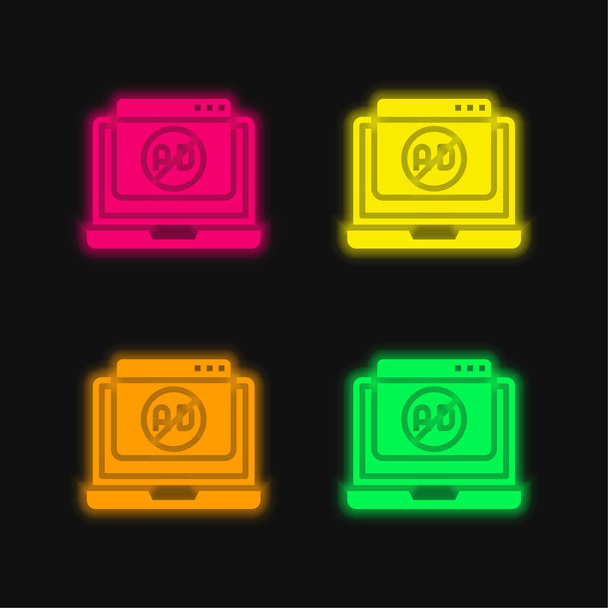 Reklam engelleyici dört renk parlayan neon vektör simgesi - Vektör, Görsel