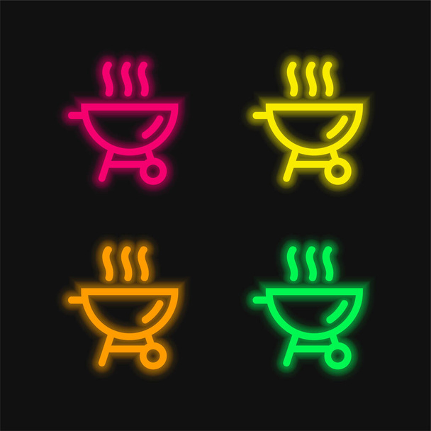 Barbecue vier kleuren gloeiende neon vector pictogram - Vector, afbeelding