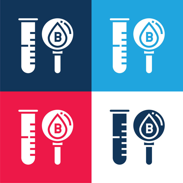Blood Test niebieski i czerwony zestaw czterech kolorów minimalny zestaw ikon - Wektor, obraz