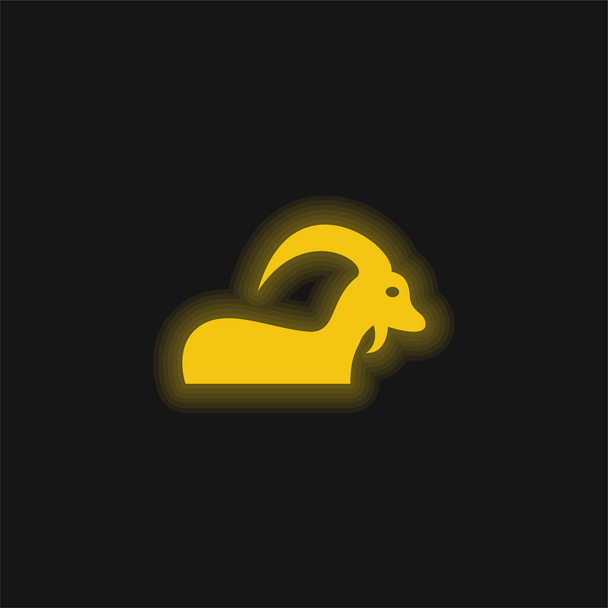 Signo de Aries con cuernos grandes amarillo brillante icono de neón - Vector, imagen