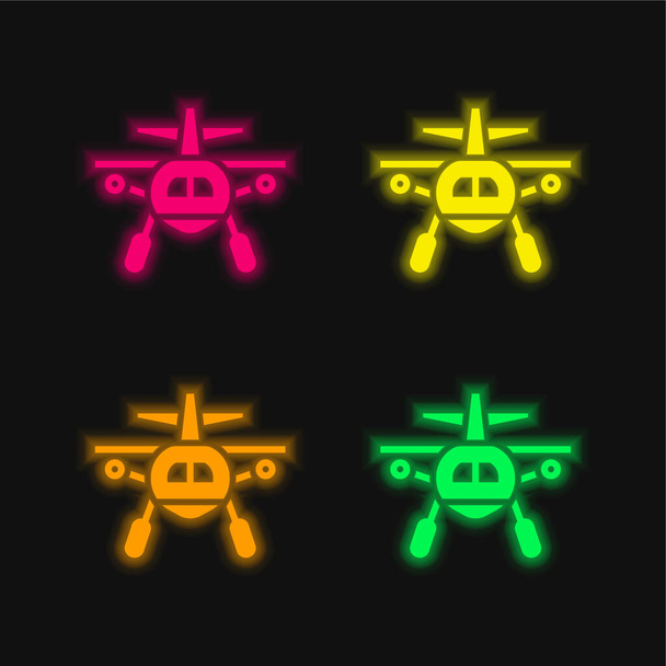 Самолет четыре цвета светящийся неоновый вектор значок - Вектор,изображение