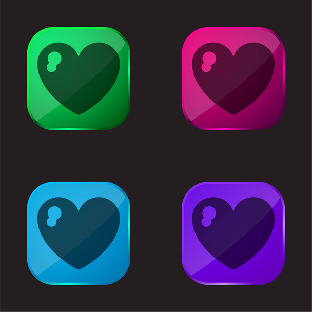 Big Heart four color glass button icon - Vector, Image