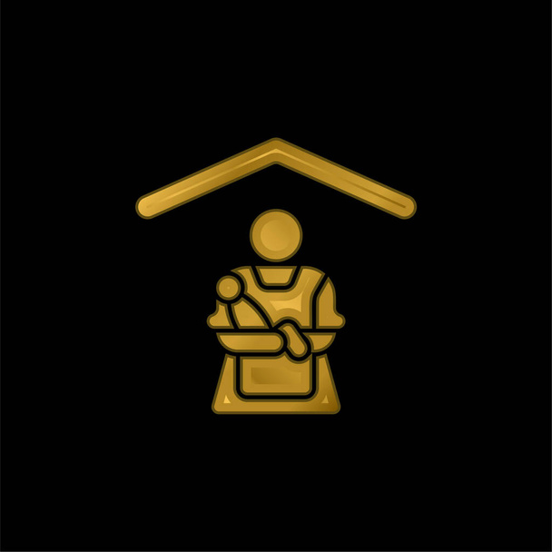 Babysitting gold plated metalic icon or logo vector - Vector, Image
