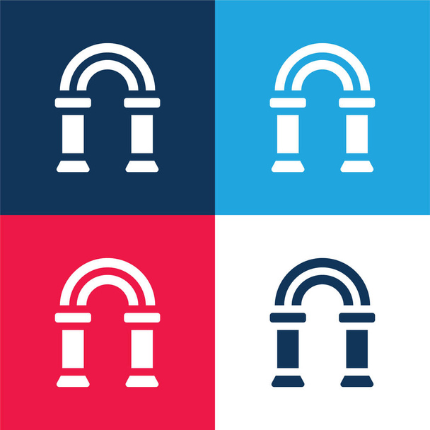Arch modrá a červená čtyři barvy minimální ikona nastavena - Vektor, obrázek