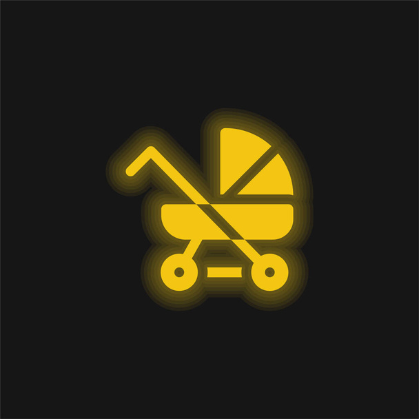 Kinderwagen gelb leuchtendes Neon-Symbol - Vektor, Bild