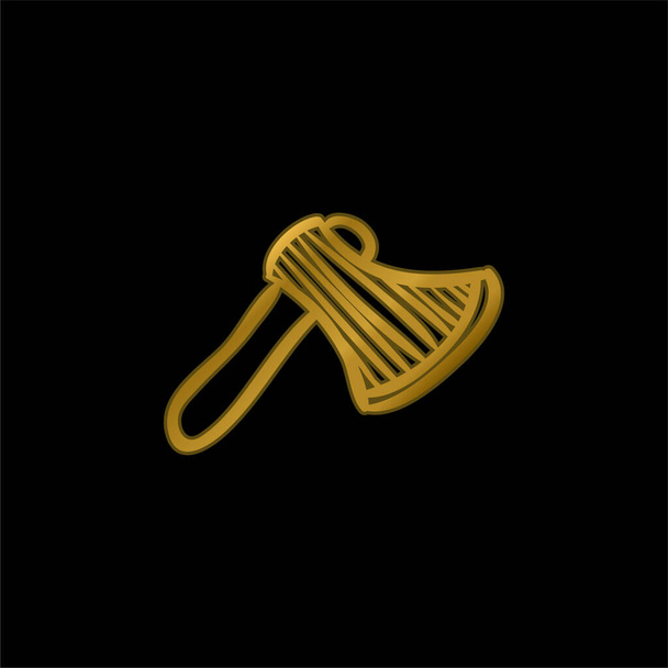Axt Hand gezeichnetes Werkzeug vergoldet metallisches Symbol oder Logo-Vektor - Vektor, Bild