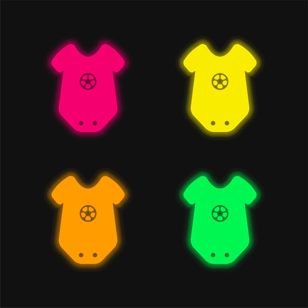 Baby Onesie Clothing With Star Design four color glowing neon vector icon - Vector, Image