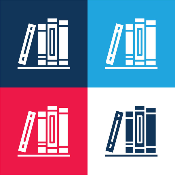 Książki niebieski i czerwony zestaw czterech kolorów minimalny zestaw ikon - Wektor, obraz