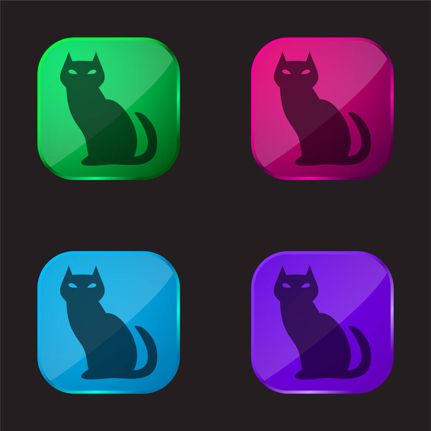 Μαύρο κακό γάτα τέσσερις εικονίδιο κουμπί γυαλί χρώμα - Διάνυσμα, εικόνα