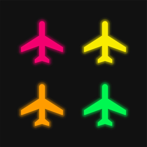 飛行機モード4色輝くネオンベクトルアイコン - ベクター画像